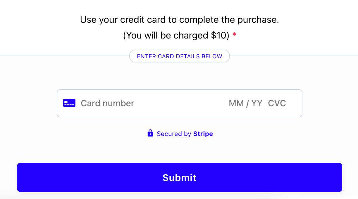 Form with Stripe payment