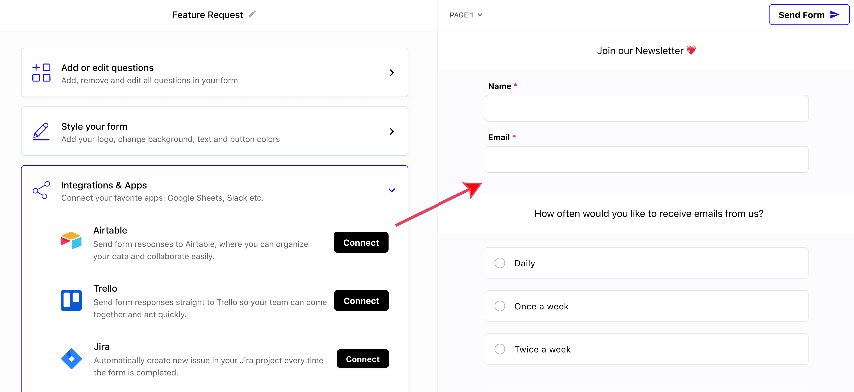 Connect form with Airtable