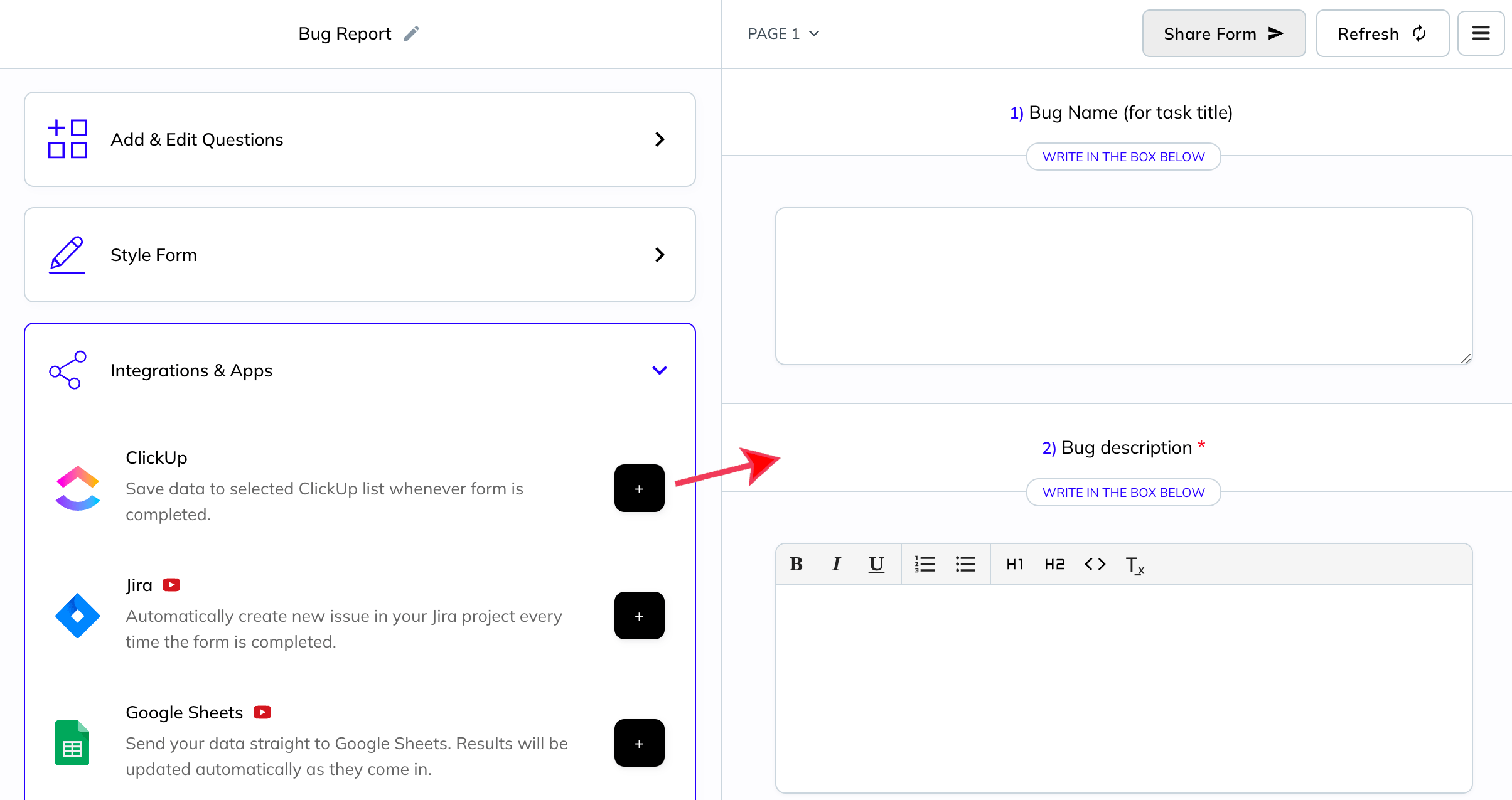 Connect form with ClickUp