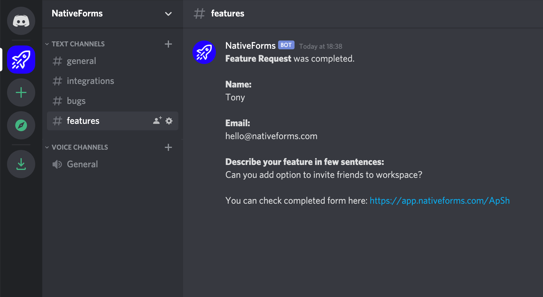 Send form responses to Discord