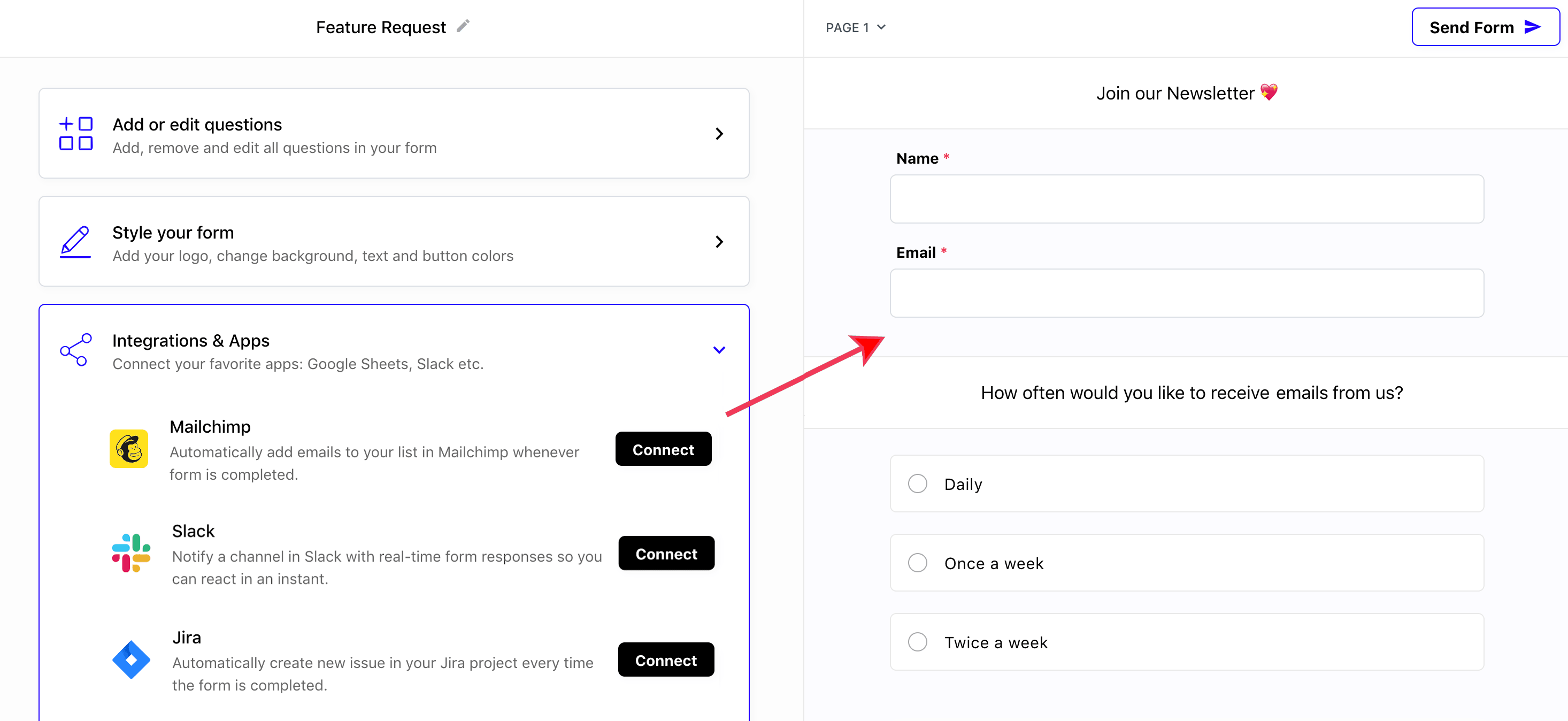 Connect form with Mailchimp