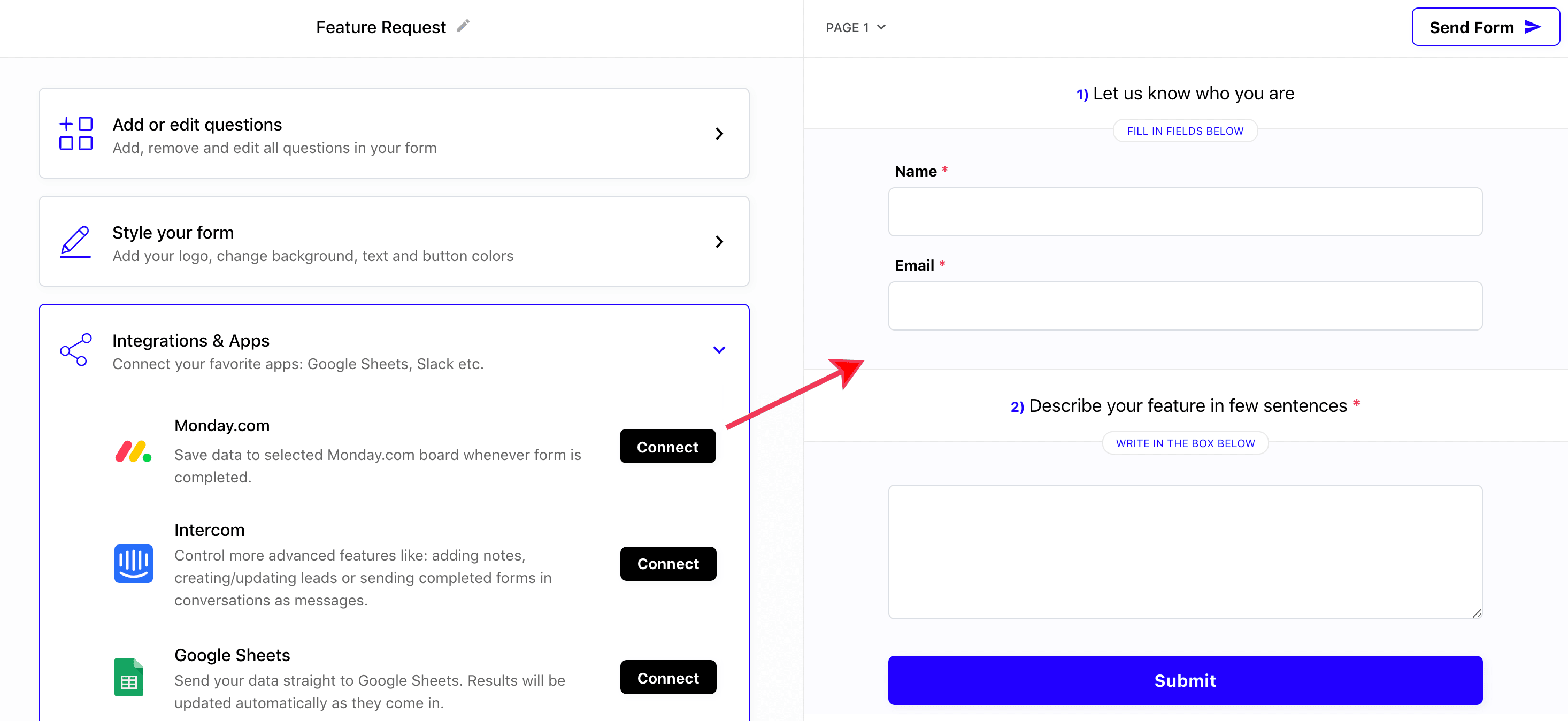 Connect form with monday.com