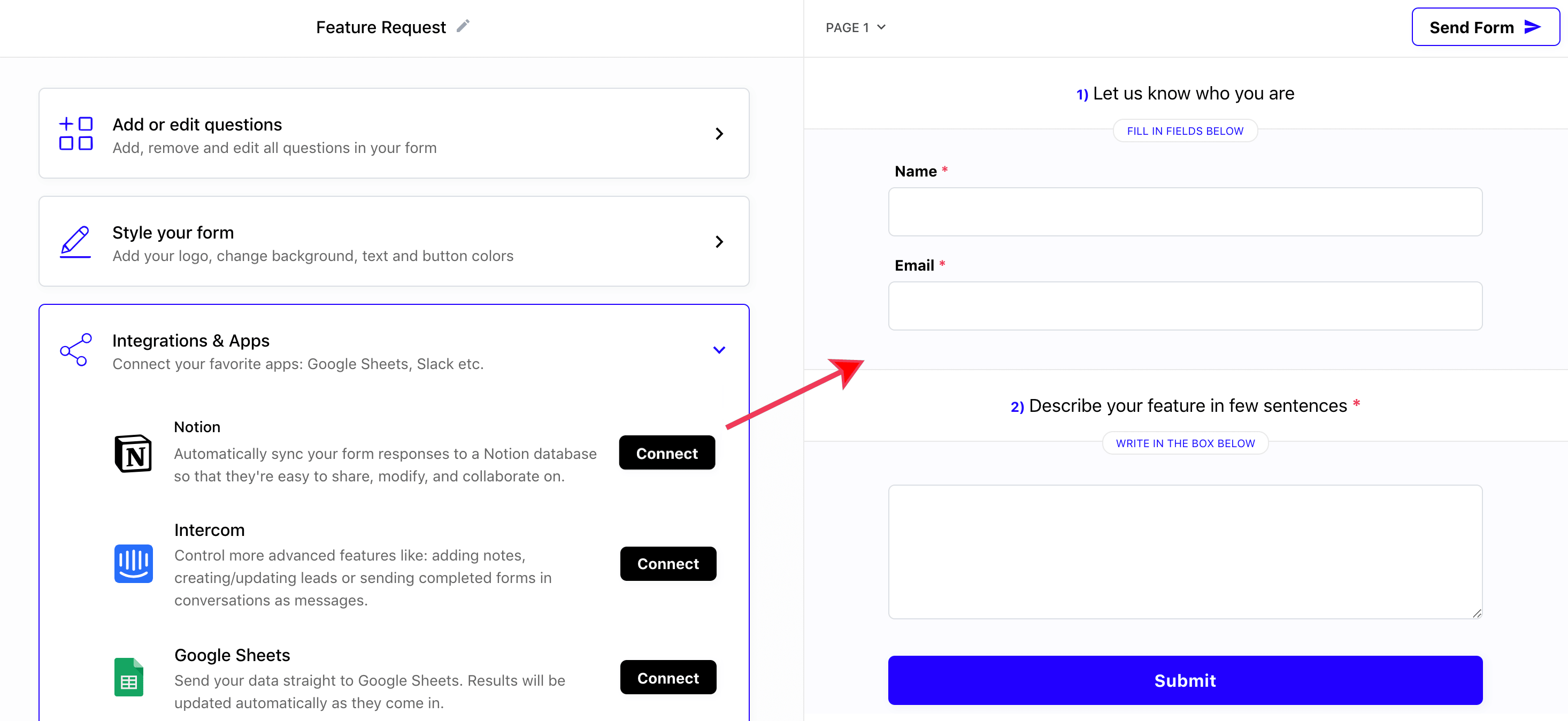Connect forms with Notion