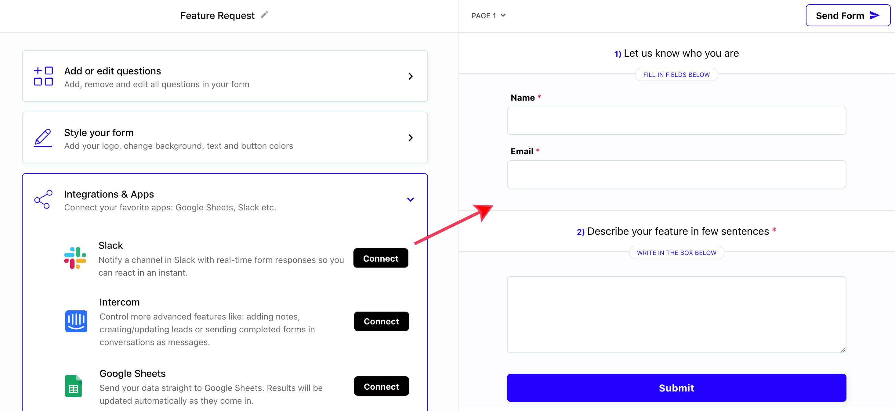 Connect form with Slack