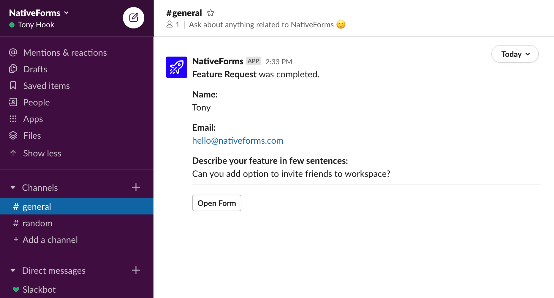 Send form responses to Slack