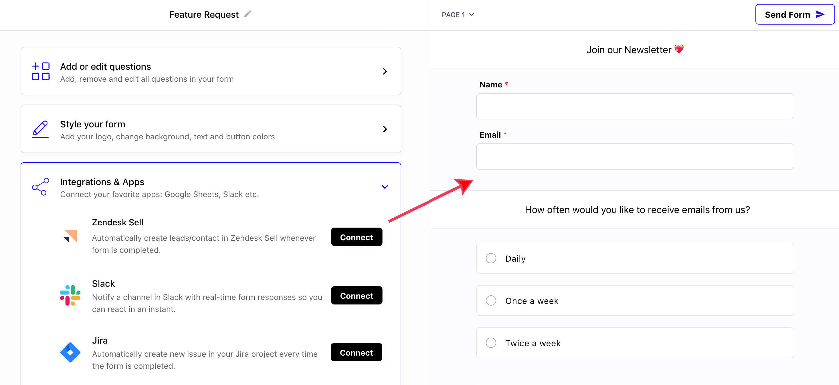 Connect form with Zendesk Sell